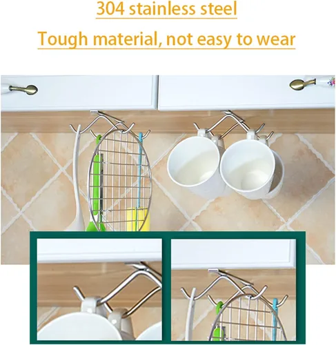Miniatura 2 de 2 ganchos de cocina de acero inoxidable 304, ganchos debajo del estante para tazas, organizador de tazas para gabinete, adecuado