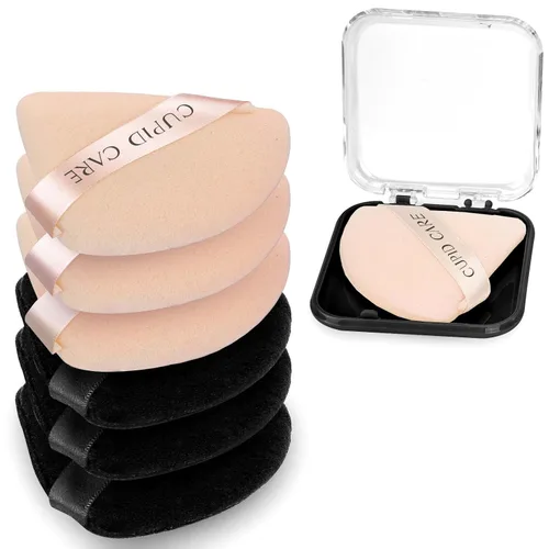 Miniatura 13 de 6 piezas de esponja en triángulo con 2 estuches de viaje, esponjas de polvo fijador para la cara, esponja de maquillaje de terciopelo para polvo
