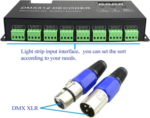 Miniatura 4 de AKEPO Decodificador de pantalla digital LED DMX 24CH, controlador de atenuación LED DMX512 para luz de tira RGB DC5-24V 3A/CH
