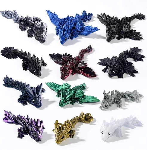 Miniatura 15 de Juego de 12 dragones impresos en 3D, cesta de Pascua, regalos para niños y niños, dragones flexibles articulados de 4.4 a 6 pulgadas, decoración