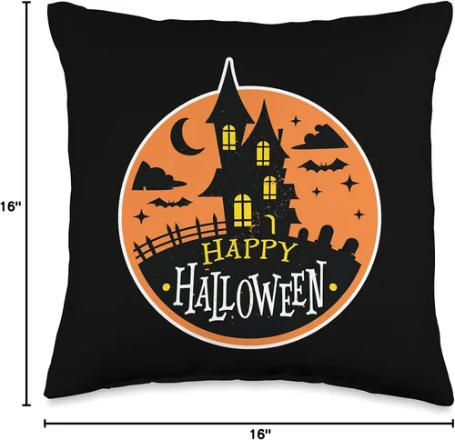 Miniatura 4 de Smarty Pants Designs Happy Halloween Haunted House - Almohada de 16.0 x 16.0 in, multicolor