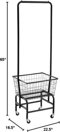 Miniatura 9 de ALIMORDEN Carro de lavandería con estante para ropa, carrito de lavandería rodante con estante de almacenamiento de alambre, Negro