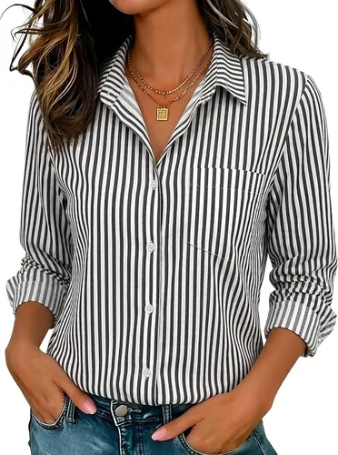 Miniatura 29 de Camisas elásticas suaves sin arrugas con botones para mujer, tops transpirables que absorben la humedad para vestir casual de trabajo