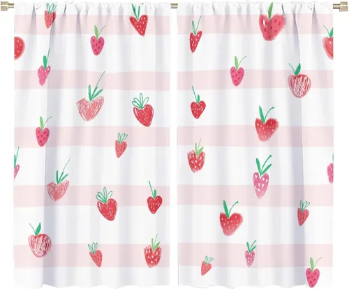 Miniatura 16 de Cortinas bohemias con diseño de fresas, bonitas cortinas bohemias con bolsillo para barra de fruta, tratamiento de ventana para cocina, sala
