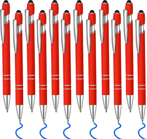 Miniatura 17 de 12 bolígrafos de tinta azul con punta de lápiz capacitivo, bolígrafo de metal de 0.039 pulgadas para pantallas táctiles, 2 en 1, regalo para amigos