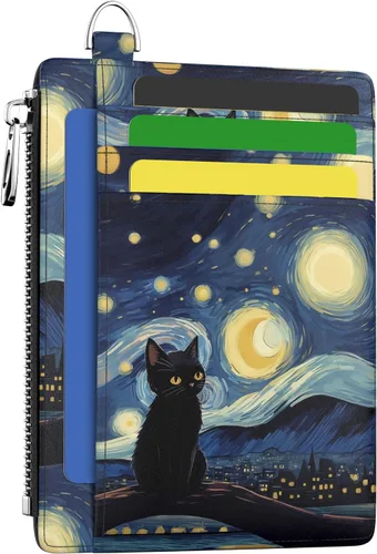 Miniatura 21 de Hancynir Cartera delgada para mujer con soporte para tarjetas de crédito RFID, pequeña mini funda para tarjetas con bolsillo frontal de PU, cartera