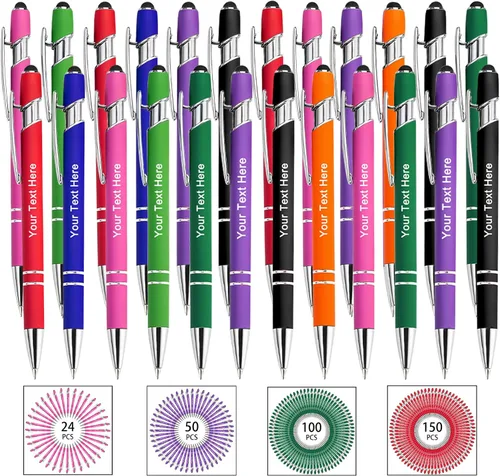 Miniatura 94 de Hasta 500 bolígrafos personalizados a granel, bolígrafo grabado personalizado con punta de lápiz capacitivo, carcasa multicolor retráctil, bolígrafo