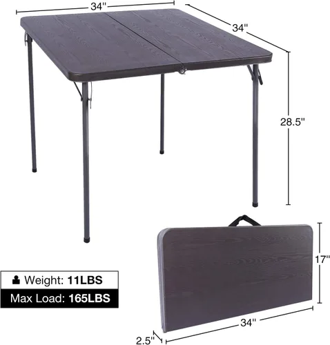 Miniatura 3 de REDCAMP Mesa plegable cuadrada de 34 pulgadas con parte superior de resina, mesas de tarjetas pequeñas plegables portátiles con patas plegables