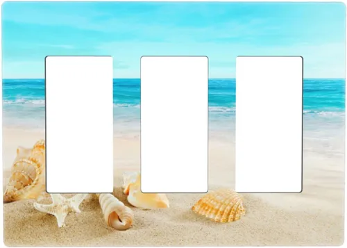 Miniatura 10 de Cubierta para interruptor de luz, diseño de conchas marinas en la playa, placas de pared de 2 bandas, 1 paquete