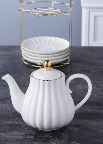 Miniatura 11 de Jusalpha Fine China Juego de Taza de Café/Taza de Té Morada de 8 OZ, Platillo, Cucharas, Tetera y Cremera, 17 Piezas (Juego FD-TW17PC, Morado)