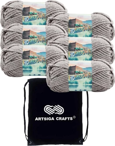 Miniatura 56 de Lion Brand Hometown New York White 135-100 (3 madejas - mismo lote de tinte) #6 S Bulky - Hila acrílica para crochet y tejer con bolsa para proyectos