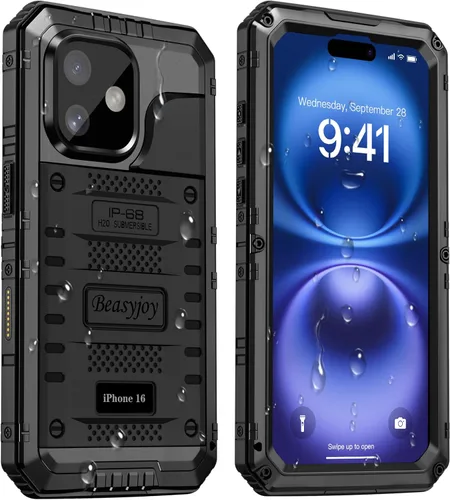 Miniatura 36 de Beasyjoy Funda impermeable para iPhone 12 Pro Max, cubierta protectora de cuerpo completo con protector de pantalla incorporado, resistente a Negro