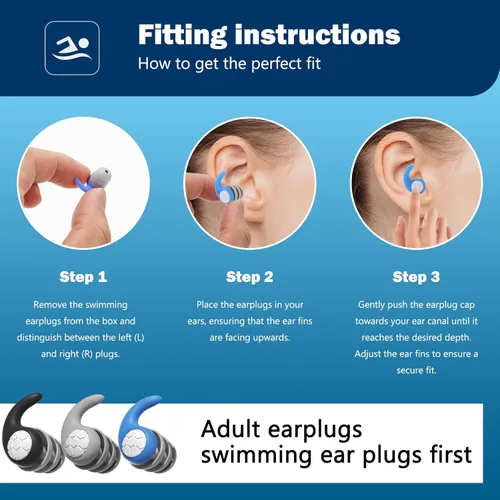 Miniatura 2 de Tapones para los oídos de natación para adultos, 3 pares de tapones de silicona impermeables reutilizables para natación, surf, buceo, ducha