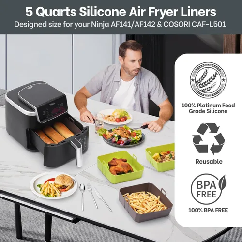Miniatura 2 de Revestimientos de silicona para freidora de aire 4QT para Ninja AF101, paquete de 2, revestimientos de cesta de freidora de aire de platino libres