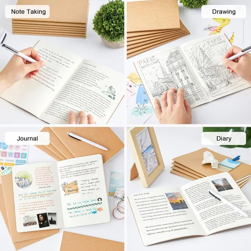Miniatura 5 de feela Paquete de 8 cuadernos de papel kraft sin forro, bloc de notas en blanco para dibujar y escribir, cuaderno de bocetos pequeño diario de viaje