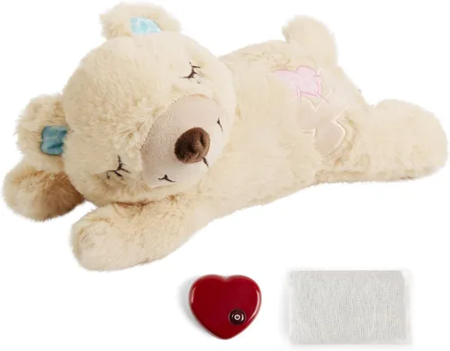 PetPrime - Juguete de peluche de conejo de peluche para perro, con bolsa más cálida, juguete suave para aliviar la ansiedad del cachorro, latido del