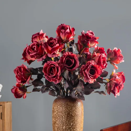 Miniatura 12 de Flores artificiales, 20 rosas artificiales de 23.2 pulgadas, rosas artificiales de tallo largo para jarrón alto, rosas de seda, otoño, adecuadas