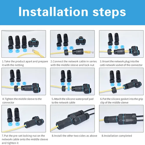 Miniatura 7 de ZUZONG IP68 Conector acoplador divisor RJ45 impermeable, conector Ethernet impermeable divisor de 1 entrada y 2 salidas IP68 conector de cable LAN