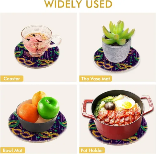 Miniatura 5 de Boccsty Tapete de salvamanteles de carnaval de Mardi Gras con cuentas de colores, 2 unidades de tejido redondo, para mesa de cocina, protector