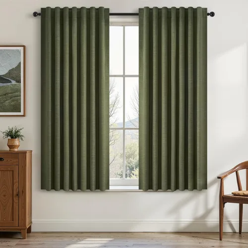 Miniatura 71 de Topfinel Cortinas opacas, blanco beige, 2 paneles, ventanas pequeñas, textura, mezcla de lino, bohemia, abedul, rural, gancho, bolsillo trasero