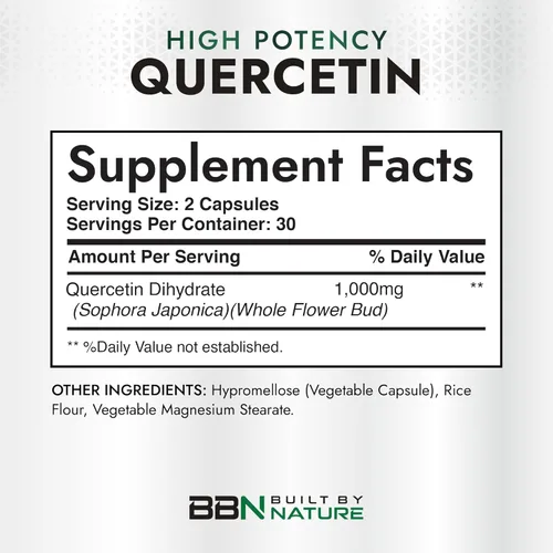 Miniatura 2 de Built by Nature Quercetina 1000 mg - Vitamonoide antioxidante dihidrato de quercetina de alta potencia - Soporte inmunológico, respiratorio