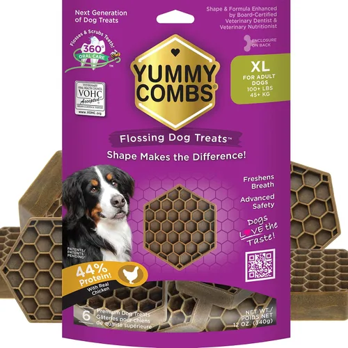 Miniatura 22 de Yummy Combs Golosinas dentales para perros, aprobadas por veterinarios VOHC, deliciosa proteína de pollo, elimina el sarro con forma de peine