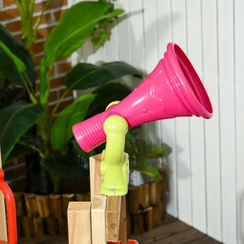 Miniatura 7 de Outsunny Juego de columpios para patio trasero, juego de madera para exteriores con asiento de columpio para bebé, tobogán para niños, fuerte, Rojo