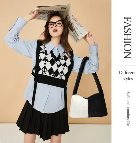 Miniatura 6 de Bolso de mano mullido Y2K Bolso de hombro esponjoso para mujer, bolso de felpa grande, lindo bolso de piel sintética para mujer para otoño e invierno