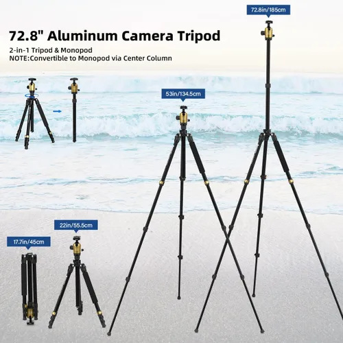 Miniatura 4 de Geekoto Trípode para Cámara de 73 Pulgadas - Trípode Ligero para DSLR con Cabezal Esférico de 360° y Placa de Liberación Rápida, Soporta hasta 33.07