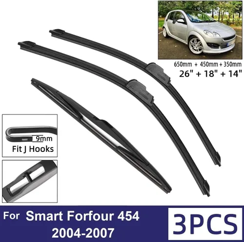 Miniatura 2 de Car Wiper Compatible with Smart Forfour 454 2004-2007 Car Front Rear Wiper Blades Soft Rubber Windscreen Wipers Auto Windshield 26"+18"+14" 3 wipers