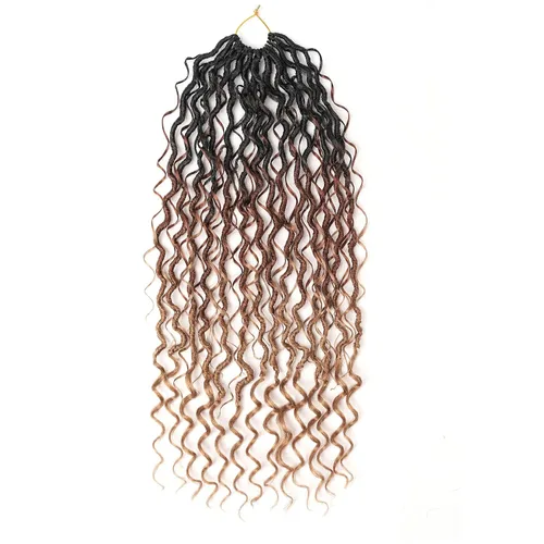 Miniatura 8 de Cabello de Ganchillo Goddess Locs Bohemio de Tres Tonos de 22 Pulgadas, 8 Paquetes de Cabello de Ganchillo Goddess Faux Locs con Extremos Rizados