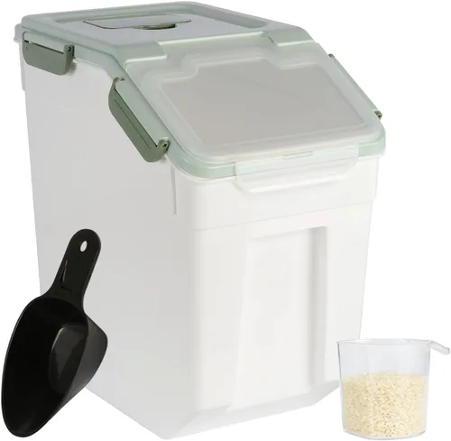 Miniatura 16 de Contenedor de arroz de 25 libras de harina a granel para almacenamiento de azúcar, contenedor de plástico para cereales secos con cuchara y taza