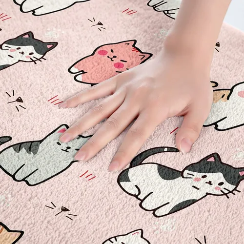 Miniatura 5 de Erosebridal Alfombras de baño rosas para niñas, tapete de baño con diseño de gatos, tapete antideslizante con temática de animales kawaii, tapete