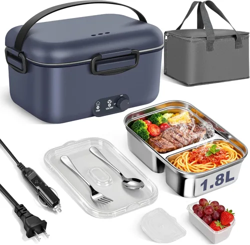 Miniatura 9 de Fiambrera eléctrica calentador de alimentos 1.8L - 100W Control mecánico de temperatura para adultos, 12V/24V/110V Fiambrera de calentamiento rápido