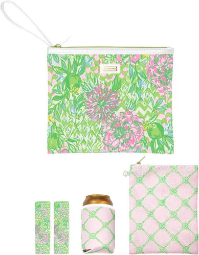 Miniatura 19 de Lilly Pulitzer Funda de vinilo resistente al agua para la playa, bolsa con cremallera incluye protector de bebidas, funda pequeña y clips para toalla