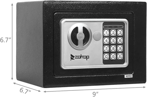 Miniatura 6 de Caja fuerte de acero pequeña de seguridad ignífuga impermeable con bloqueo de teclado y llaves, caja de seguridad digital de 0.2 pies cúbicos