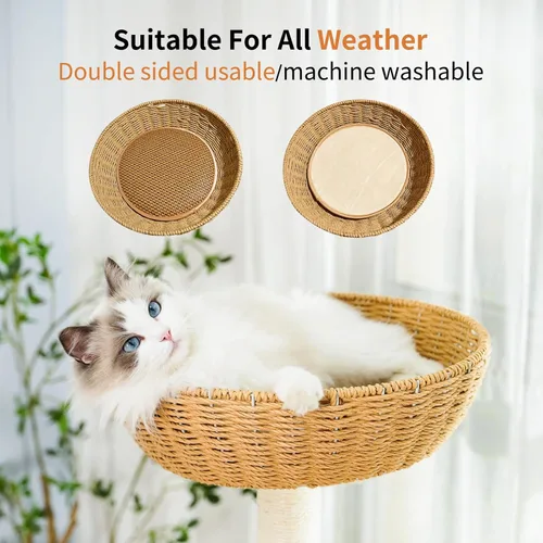 Miniatura 6 de Moderna torre de árbol para gatos de interior, condominio de madera de varios niveles con nido de cápsula espacial, cesta tejida a mano para gatos