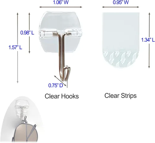 Miniatura 4 de Ganchos de pared de alambre pequeño transparente, 15 ganchos con 20 tiras adhesivas, ganchos colgantes sin daños, sin taladro, sin herramientas