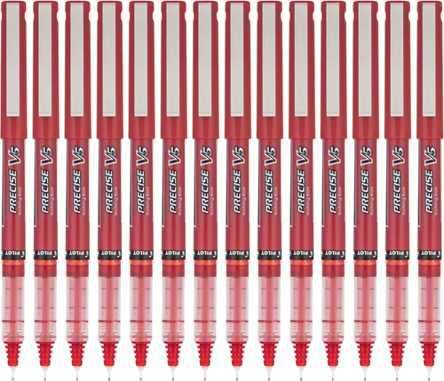 Pilot Precise V5 - Bolígrafos de punta extra fina de 0.020 in, color rojo, paquete de 14 unidades, ideales para la escuela, diario y escritura en la