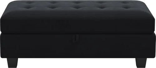 Miniatura 8 de Belffin Banco otomano rectangular de gran tamaño con almacenamiento, reposapiés tapizado de terciopelo para sala de estar y dormitorio (negro)