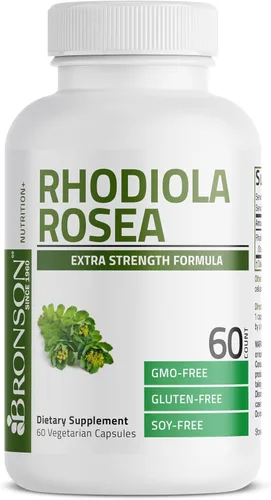 Bronson Rhodiola Rosea Cápsulas Vegetarianas – Hierba Adaptogénica – Apoyo para el Cerebro, el Estrés y el Estado de Ánimo – Sin OMG, 60 Unidades