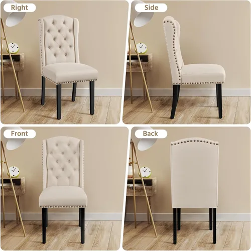 Miniatura 7 de Yaheetech Juego de 2 sillas de comedor tapizadas con botones copetudos con patas de madera maciza y adornos de cabeza de clavo para comedor, sala