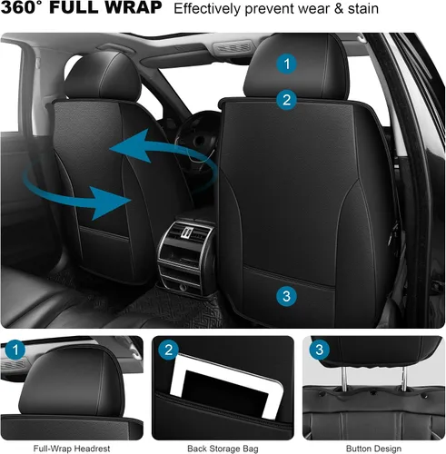 Miniatura 3 de DISUTOGO Fundas de asiento compatibles con Nissan Sentra 2008-2022: Juego completo de fundas de asiento de automóvil de cuero impermeables, cojines