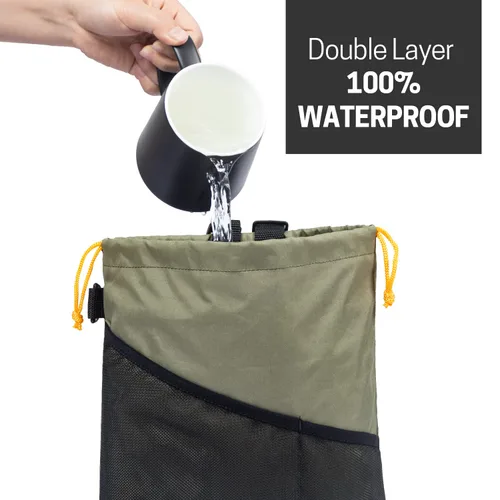 Miniatura 3 de GNEGNI 2 botes de basura para automóvil, bolsa de basura colgante para automóvil con forro impermeable a prueba de fugas Verde militar