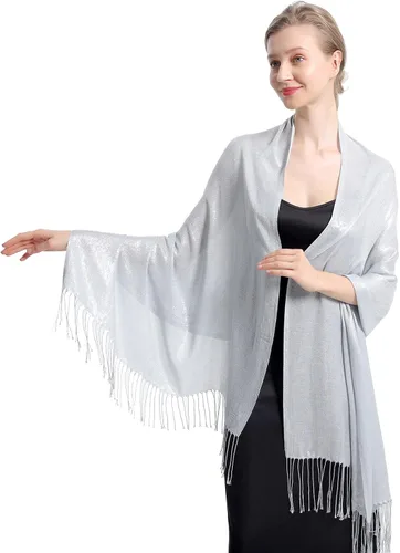 Miniatura 3 de Chales y envolturas metálicas brillantes, chal de pashmina con purpurina para mujer, vestidos formales de fiesta de noche