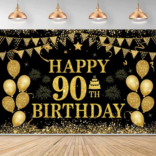 Miniatura 16 de Cartel de cumpleaños número 60, negro y dorado, 71 x 45 pulgadas, decoración de feliz cumpleaños 60 Oro negro 60