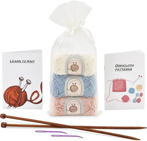 Miniatura 5 de Thoughtful Stitch Kit de tejido para principiantes, adultos y niños, kit completo de tejer, juego de hilo para aprender a tejer con libro tutorial