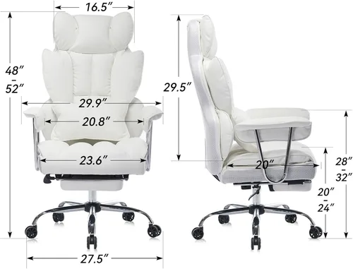 Miniatura 2 de Silla de oficina grande y alta de 400 libras, silla de escritorio ejecutiva resistente con reposapiés, silla ergonómica de piel sintética con Blanco