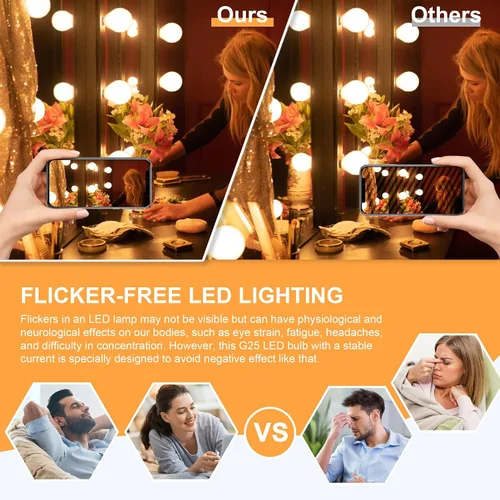 Miniatura 4 de Cotanic Bombilla LED G25 para tocador de baño, 3000 K, color blanco suave, bombillas de globo, base estándar E26, 5 W, reemplazo incandescente