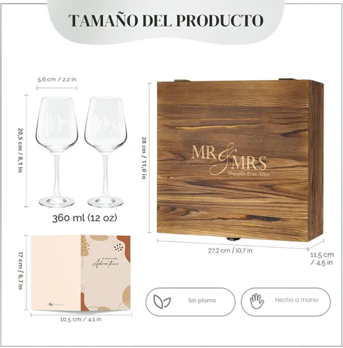 Miniatura 2 de AW BRIDAL Copas de vino Mr and Mrs Regalos de boda para parejas 2026, regalo de compromiso para parejas recién comprometidas, regalos de despedida